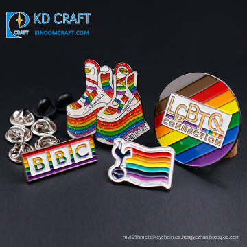 Diseño kawaii lgbt insignia de solapa del orgullo gay al por mayor sin mínimo bandera del arco iris cruz de metal personalizado pin de solapa de esmalte duro